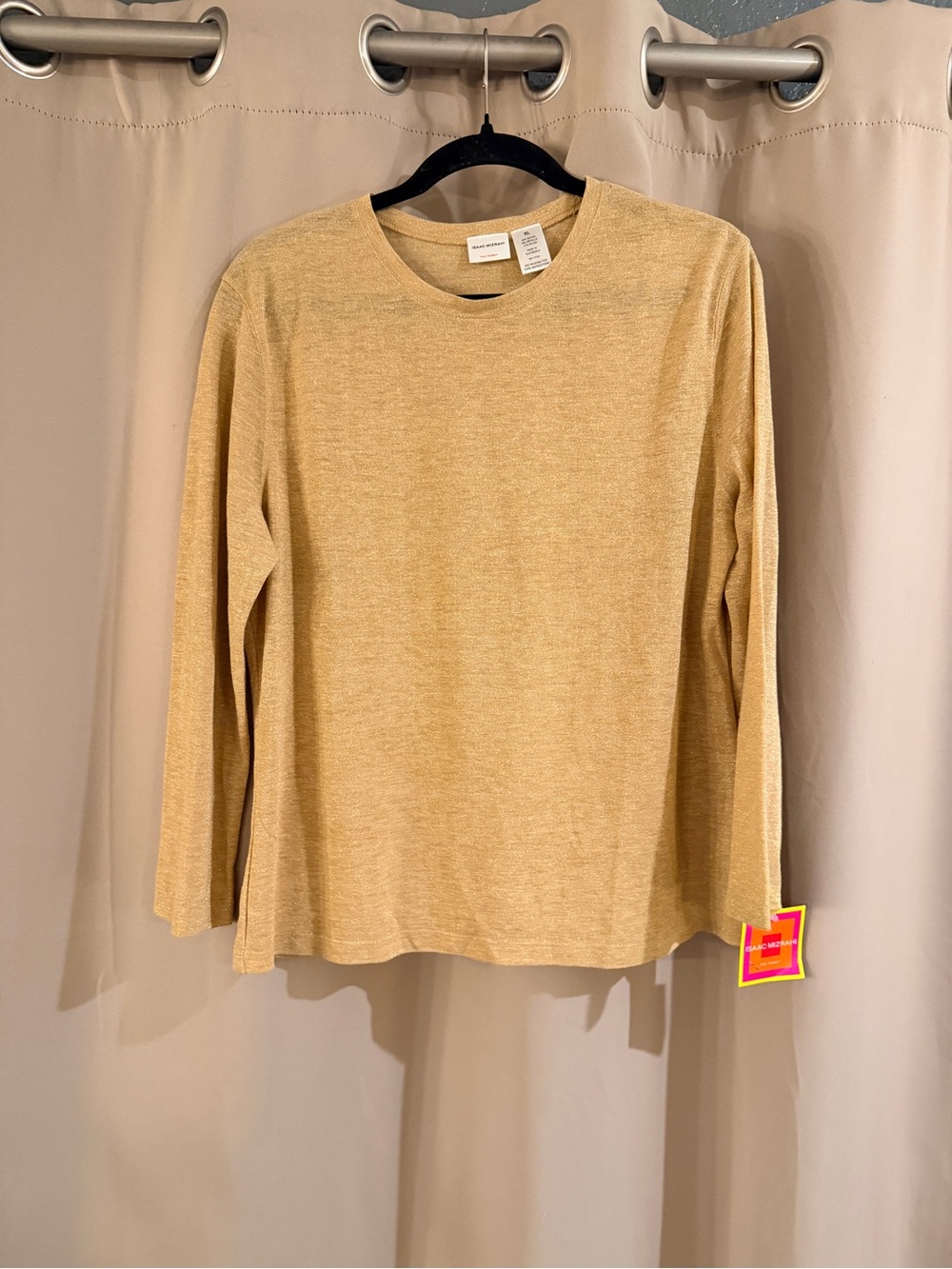 Isaac Mizrahi Gold Crewneck Long-Sleeve Top